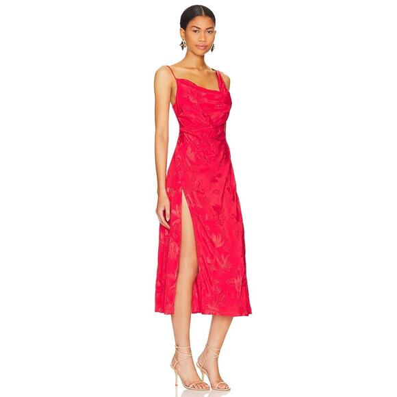 For Love & Lemons Women's Jacquard Fabric Ilana Midi Dress in Red NWT - Picture 1 of 11